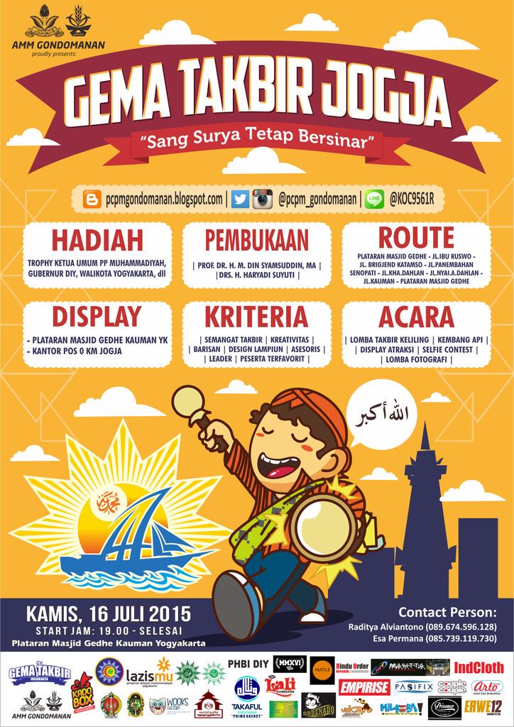 #jogja <a href="/pcpm_gondomanan/">#GemaTakbirJogja</a>: 16/7/15 19.00 GemaTakbirJogja di sepanjang jln protokol Jogja | MP: pelataran masjid kauman