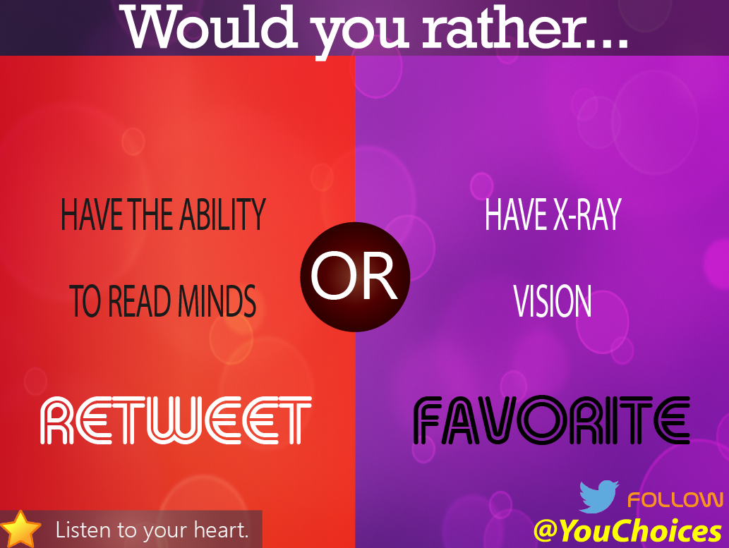 YouChoices's tweet photo. Would you rather... http://t.co/8j5q3Vqado