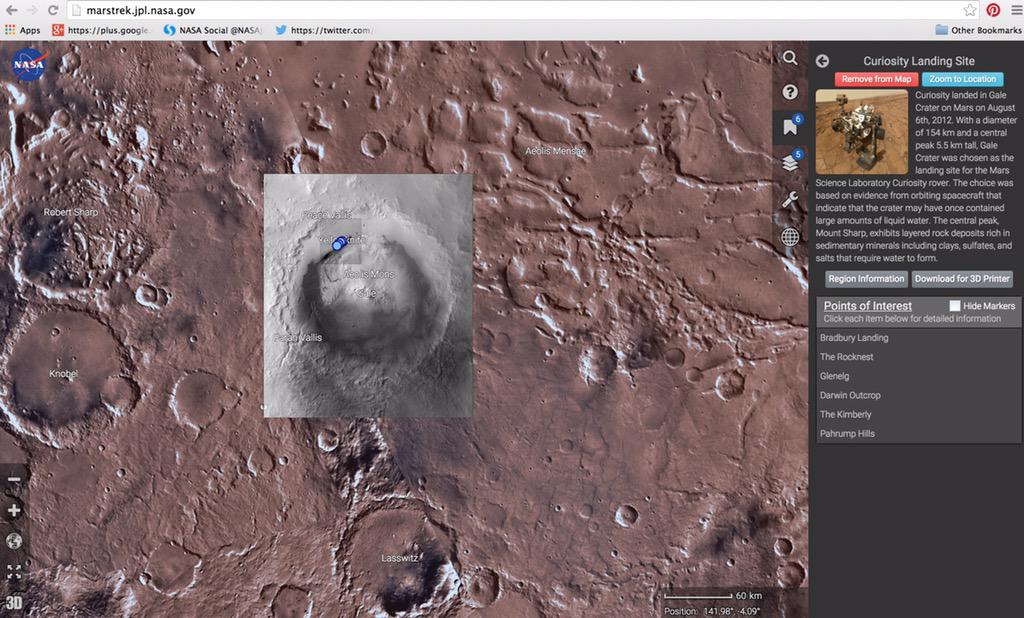 NASA's tweet image. Explore the surface of Mars right from your phone or browser marstrek.jpl.nasa.gov #JourneyToMars #SDCC