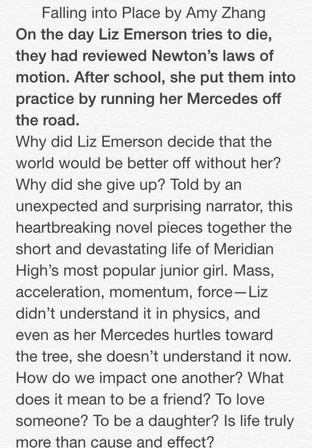 AshRecommends's tweet image. Falling into Place by Amy Zhang