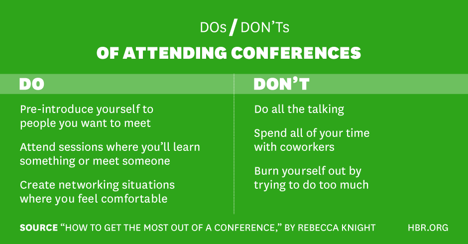 "<a href="/HarvardBiz/">Harvard Business Review</a>: The Dos and Don'ts of Attending a Conference s.hbr.org/1GakEig " @danabgirl @BrockCassian