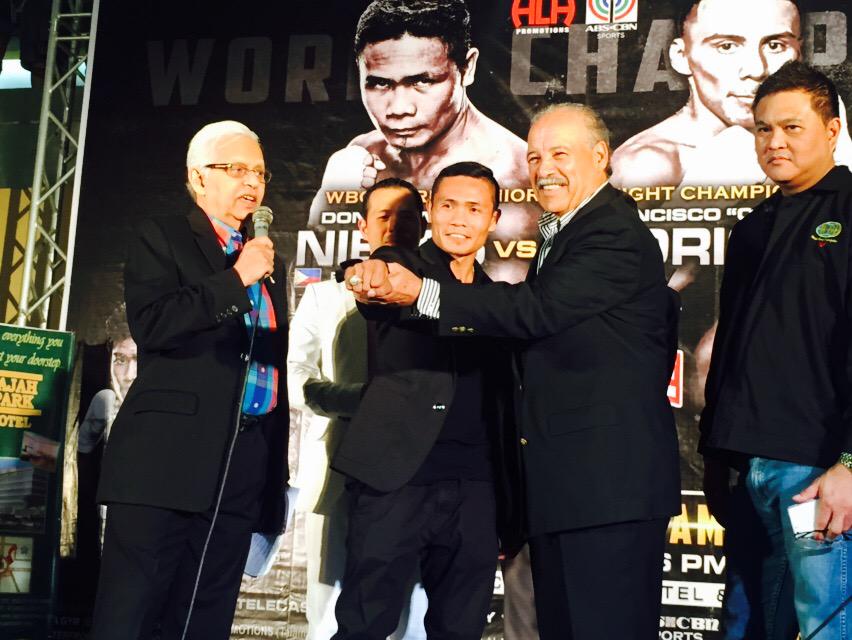 WBO President Paco Valcarcel presents a custom-made ring to Donnie Nietes for his successful title runs.