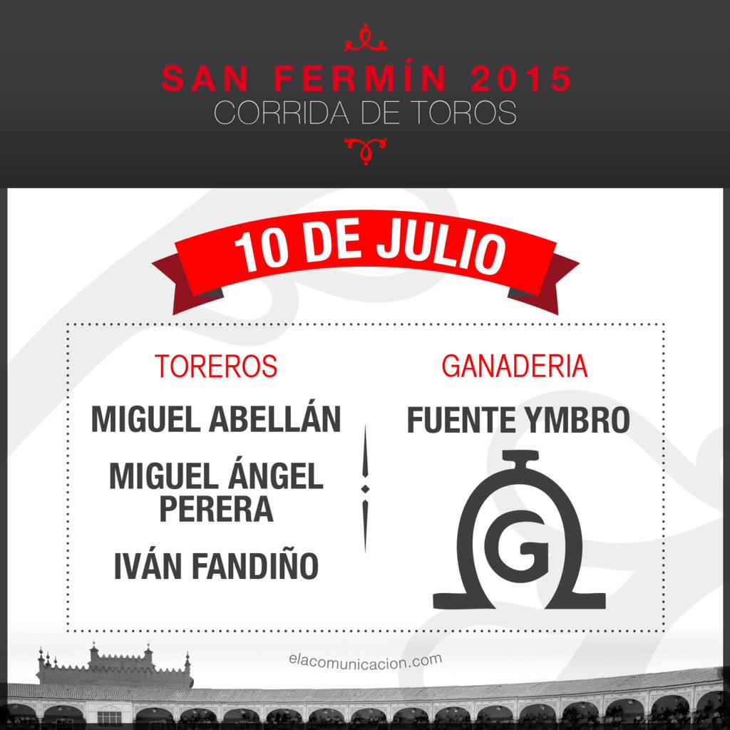 #pamplona hoy: toros de #fuenteymbro para <a href="/ptaurinabellan/">Peña MAbellan Madrid</a> <a href="/miguelabellan/">Miguel Abellán</a> <a href="/miguelangperera/">Miguel Ángel Perera</a> e <a href="/ivanfandino/">Ivan Fandiño</a>. Suerte!
