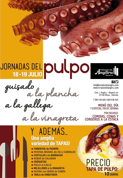 Próximo fin de semana 18 y 19 de Julio Jornadas del Pulpo.  Reservas 984 243 826