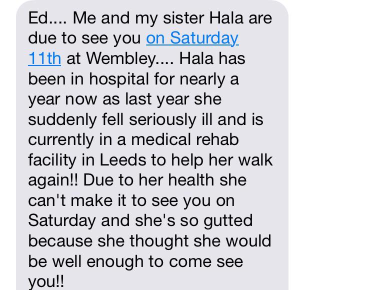 TeaPartyBeauty's tweet photo. @edsheeran I would LOVE if you could help my friend as she can't make your show on Sat :( #MakeHalasDay http://t.co/HWBaONeNNd