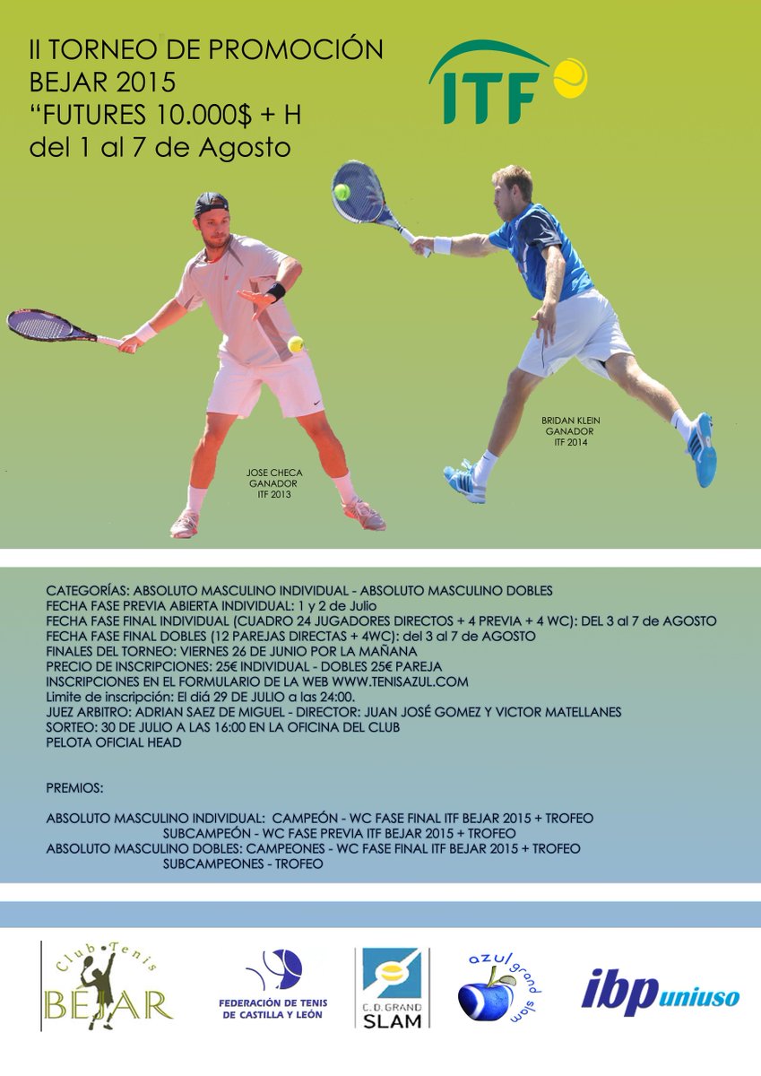 Del 1 al 7 de agosto plaza para el Main Draw para el 10000 $ Ciudad de Bejar, apúntate tenisazul.com