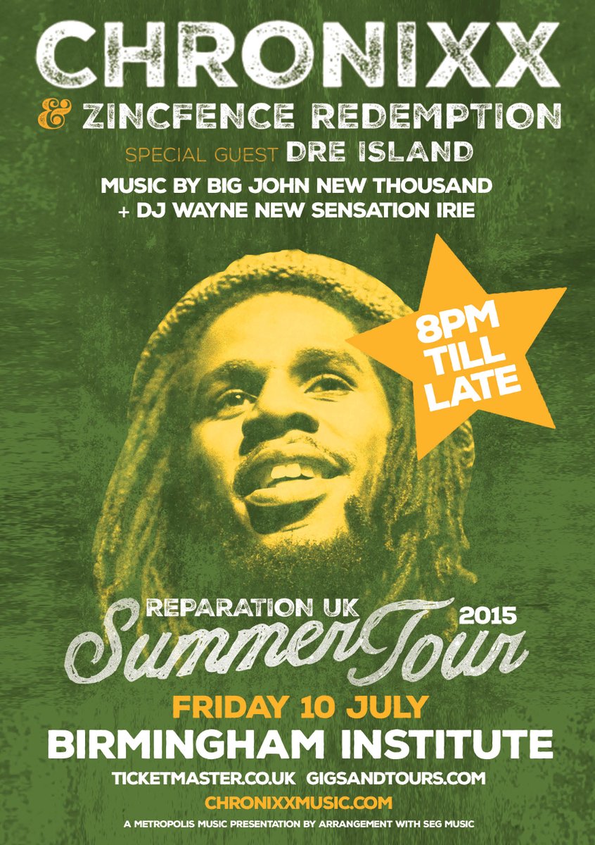 ChronixxMusic's tweet photo. Birmingham tonight - here comes trouble @TheInstituteHQ #ReparationUK http://t.co/HfJlOEauMi
