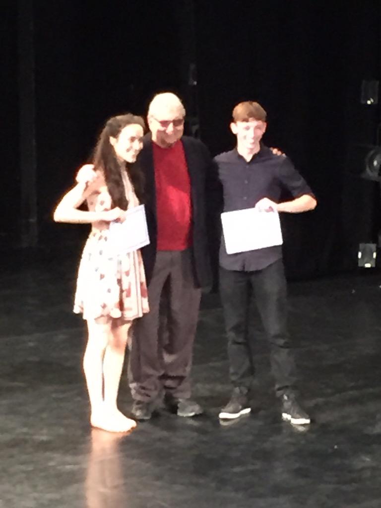 Robert Cohan CBE with the first LCDS recipients of the new 'Cohan Scholarship' - Kyle White and Emma Farnell-Watson.