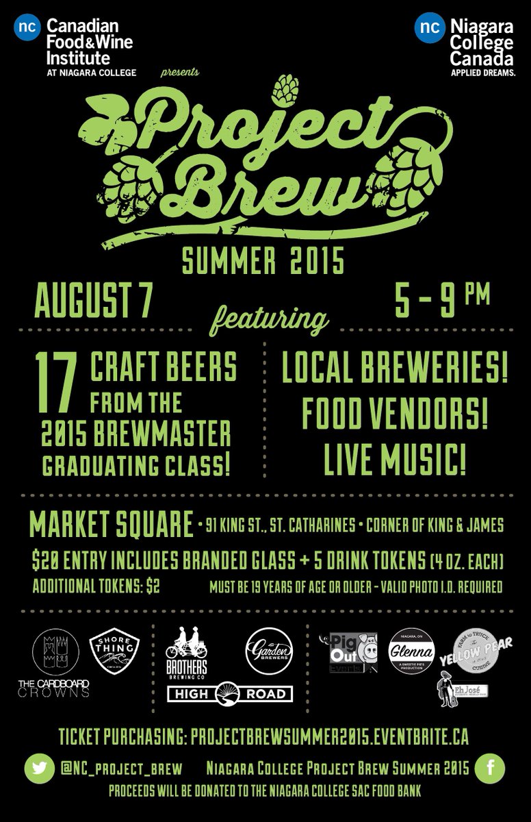 niagaracollege's tweet photo. Attention craft beer lovers: Project Brew is BACK! Aug. 7, downtown St. Catharines. http://t.co/TU3txD1xzX