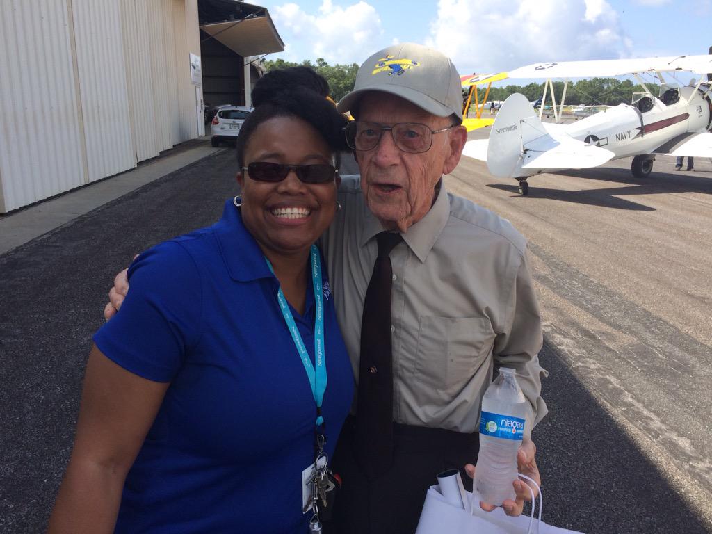 MDavisPSC's tweet photo. And here's Maj. McClain back from his fly-over with the 2015 Veterans Flight! Not bad for a 99th birthday gift! @pnj http://t.co/2YAn1Et70O