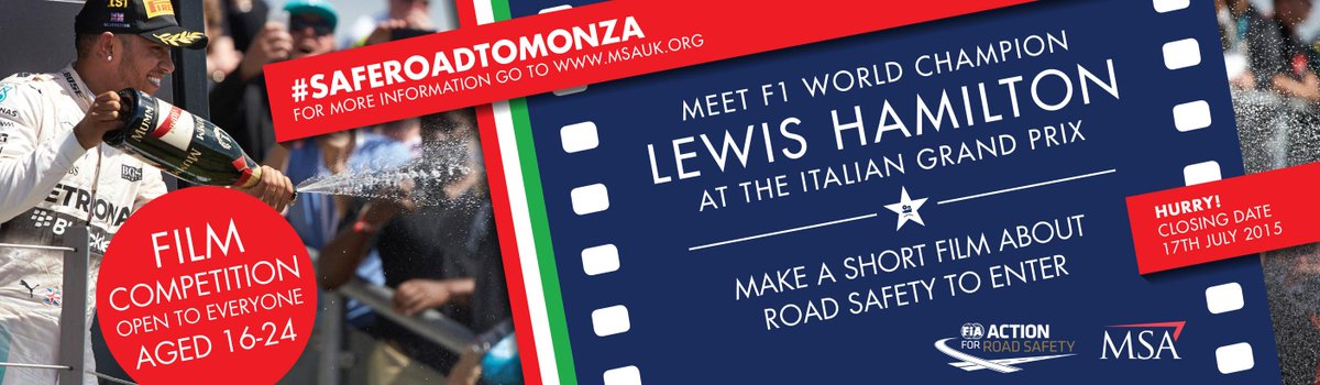 MercedesAMGF1's tweet photo. LAST CHANCE! Get involved in the #SafeRoadToMonza competition for a chance to meet Lewis! -> http://t.co/ZcSHjxLg6K http://t.co/679MyJVIbs