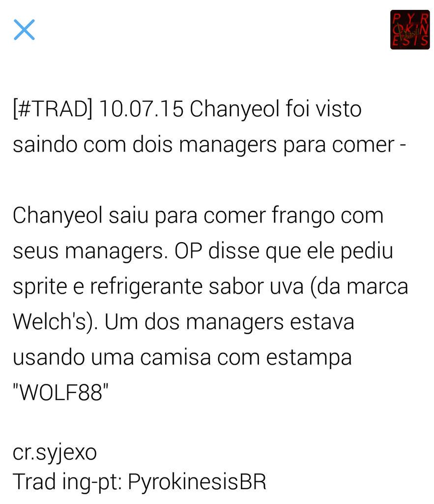 PyrokinesisBR's tweet photo. [#FANACC] 10.07.15 Chanyeol foi visto saindo com dois managers para comer http://t.co/WzO3Yd6ipi