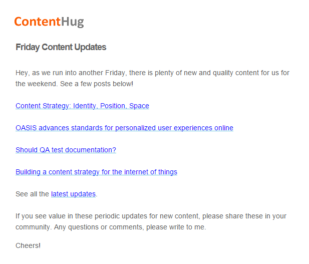 ContentHug's tweet image. Do you like such updates on #techcomm #contentstructure #content? Subscribe today.