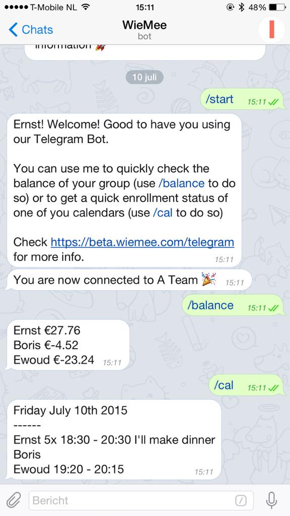 Nice new feature for all our <a href="/telegram/">Telegram Messenger</a> users. A WieMeeBot 🚀. Check: beta.wiemee.com/telegram
