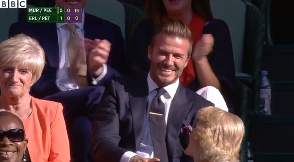 FootballFood's tweet photo. VIDEO: David Beckham effortlessly catches a Tennis ball at Wimbledon. Legend! > http://t.co/7knHOgOetX http://t.co/z66MUohlOE