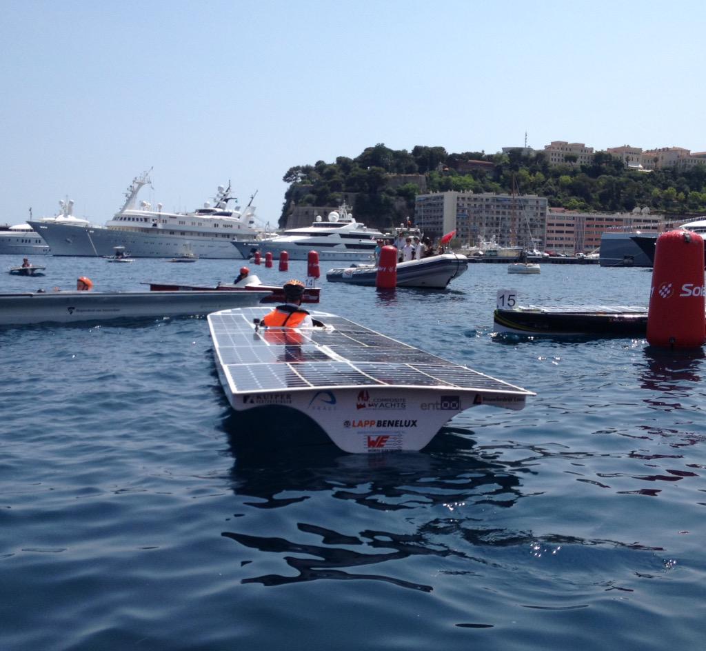 sgsolarboat's tweet image. We've completed our 2 laps of the slalom course. The other boats are lining up for their turn. @solar1races #solar