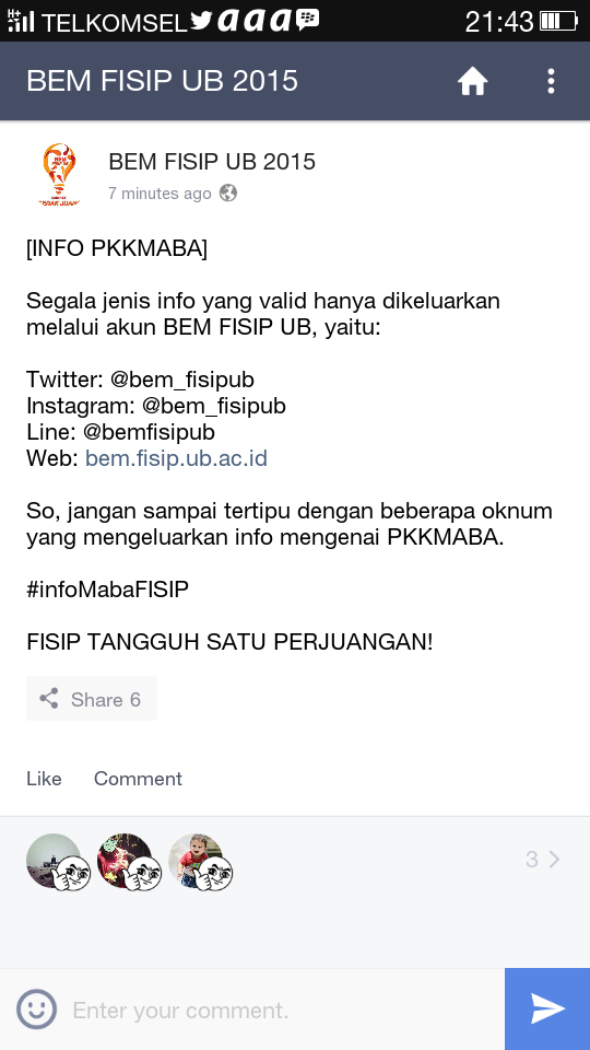 noyii_'s tweet photo. INFO PKKMABA FISIP UB 2015 @Maba_UBOfficial #infoMabaFISIPUB ;) add official line @BEM_FISIPUB yaa rek http://t.co/bbH5jYCZv8