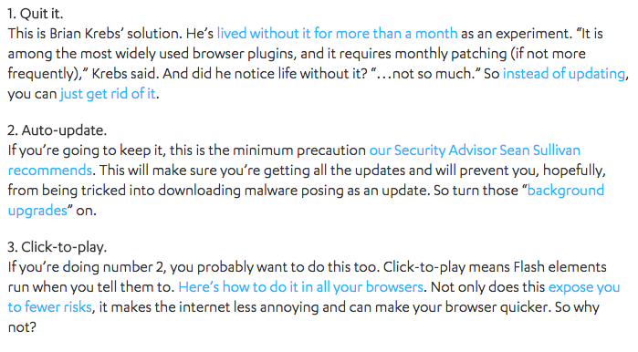 WithSecure's tweet image. 3 ways to make Adobe Flash less annoying and/or risky 
safeandsavvy.f-secure.com/2015/07/10/3-w…