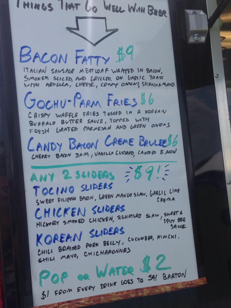 MeatVentures's tweet image. Today's menu at @BecauseBeerCA - lots of great breweries and food here today!