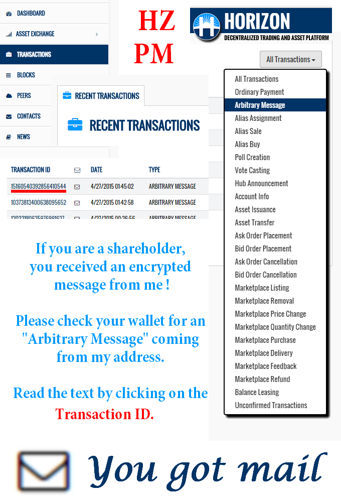 AAssetHZ's tweet photo. All #AAssetHZ shareholders got a personal, encrypted message. Check your wallet --> transactions --> 7/10/2015 21:xx http://t.co/Pu2WfiRJaL