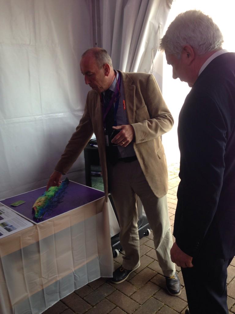 DeptCEE's tweet photo. Minister White seeing the results of the INFOMAR mapping of the #Lusitania at #SeaFest http://t.co/gUpOYUojgg