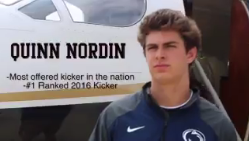espn's tweet photo. A kicker committed to Penn St with a plane &amp; an elaborate music video. 

Yes, a kicker. WATCH: http://t.co/5eIU5Dh7sr http://t.co/KaETNMcu4o