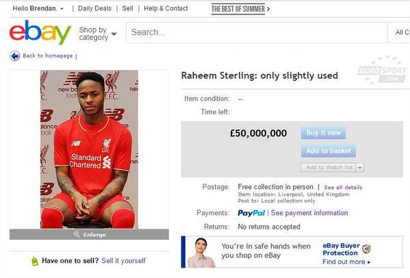 FootballFunnys's tweet photo. Raheem Sterling has been put for sale on eBay. http://t.co/gtoFDET98V