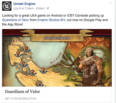 EmpireStudiosBH's tweet photo. Thanks @UnrealEngine "Looking for a great UE4 on Android or IOS? Consider #guardiansofvalor from #empirestudiosbh." http://t.co/iXrF2VPMgJ