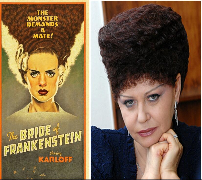 MrKevinRothrock's tweet image. Right: United Russia MP Valentina Petrenko. Left: The Bride of Frankenstein. Coincidence? Don’t think so.