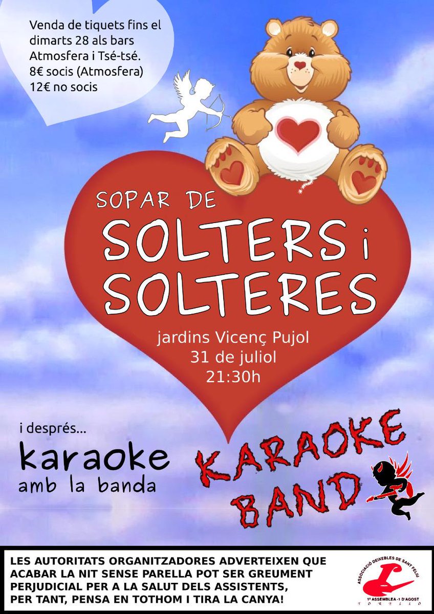 solterssolteres's tweet photo. El divendres 31, als jardins Vicenç Pujol teniu una cita: sopar de solters i solteres!! @Deixebles #FMTorello2015 http://t.co/PMrKA1oMLj