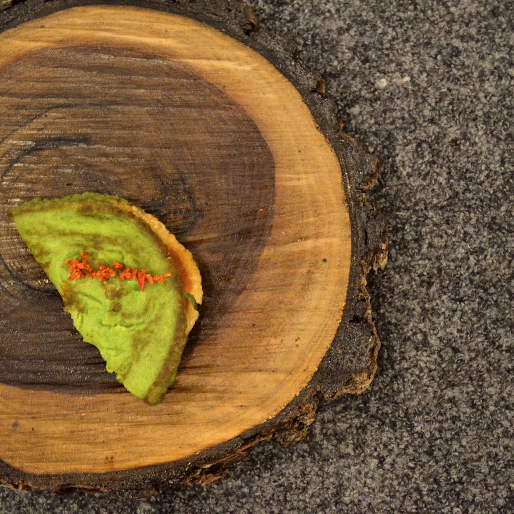 SojournJW's tweet photo. Pea crepe, homemade pancetta &amp; tomato salt http://t.co/nwCmW2tRPM