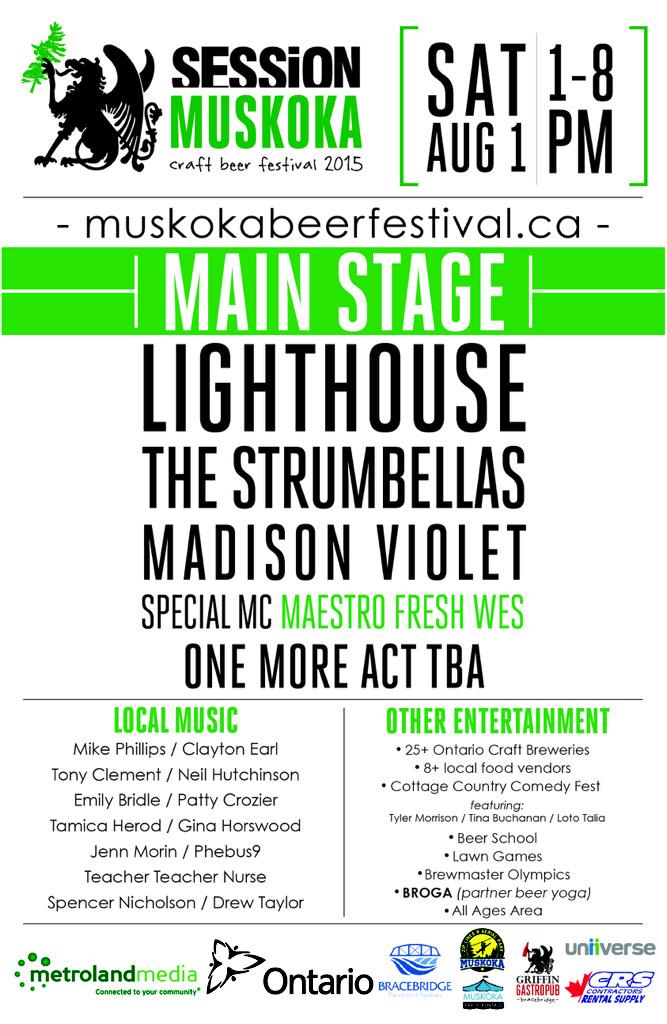 #summer #muskoka #craftbeer #sessionmuskoka #Bracebridge #livemusic 
SAT AUG 1, 1-8pm
TIX: muskokabeerfestival.ca/tickets