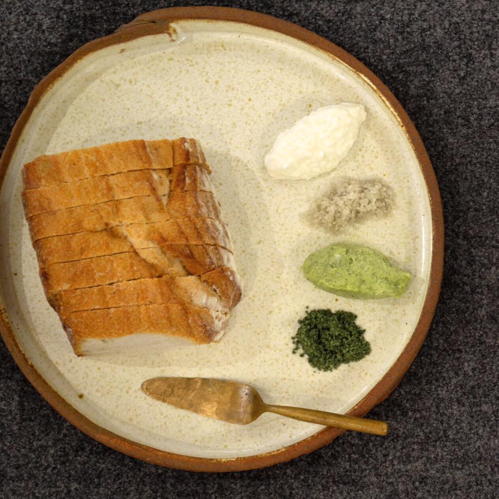 SojournJW's tweet photo. Country Bread, Grass Butter, Salts &amp; Farm Cheese http://t.co/pxYKjdc294