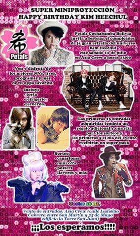 Hato ELF Cochabamba te invita a participar de la miniproyeccion \"Happy Birthday Kim Heechul\" este sábado 11de julio 