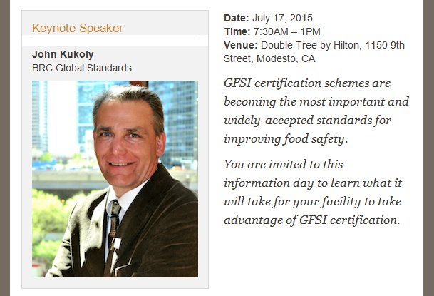DFAGlobal's tweet photo. One Week Left to Register for the GFSI Information Day in #Modesto !: http://t.co/g3RkF8w4ee #BRC #GFSI http://t.co/JLBHQ7WDMn