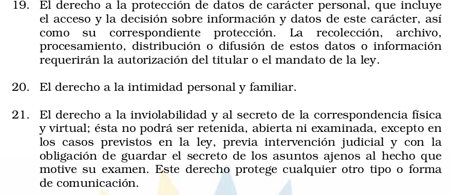 rbonifaz's tweet image. Señores de la #SENAIN, les invito a leer la constitución. #privacidad
Art. 66 numerales 19 - 21