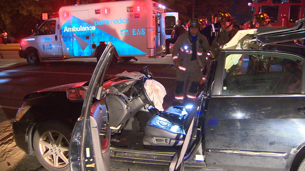 CBCToronto's tweet photo. Jaws of life used to cut passenger from car after crash with #TTC bus. Kipling near Steeles. @TorontoMedics @TPFFA http://t.co/xGKYVmL8gq
