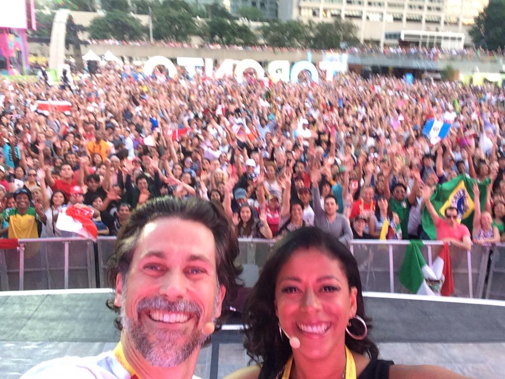 RickMillerActor's tweet photo. @TO2015 co hosting with Jasmine @jmonkeywhistle. You beautiful audience members at Nathan Philips Square! #PANAMANIA http://t.co/XbICHW29VS