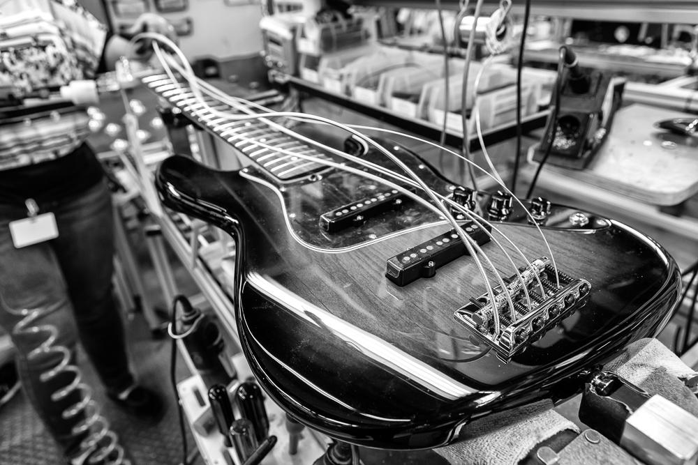 Fender's tweet photo. #AmericanStandard Jazz Bass V, 3-Color Sunburst -  Final Assembly. Learn about the craft: http://t.co/hsP3BnAQOX http://t.co/F0sQ7qlBIN