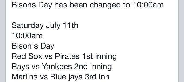 Bisons Day is 10am on July 11th!