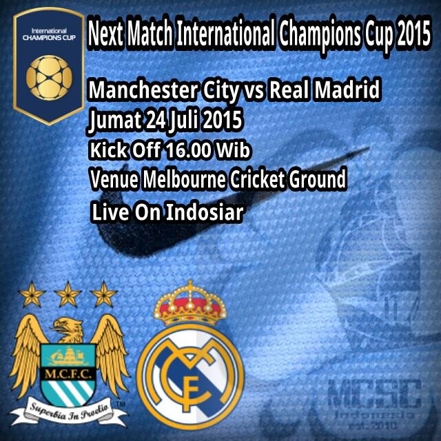 MCSCIndonesia's tweet photo. Next Match ICC 2015
@MCFC vs Madrid
Jumat 24 Juli 15
KO 16.00 Wib
Venue Melbourne Cricket Ground 
Live On Indosiar http://t.co/RHEbXgcXuY