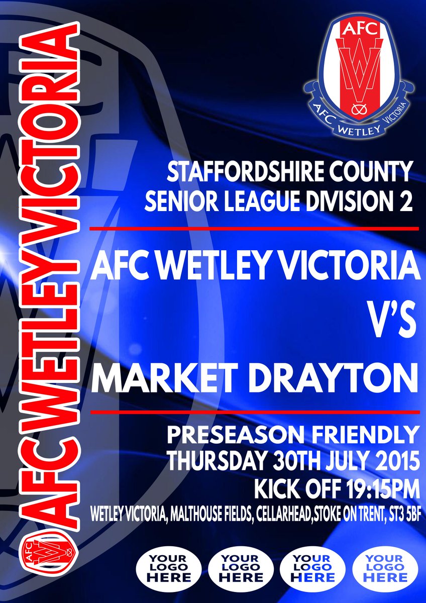 <a href="/WetleyVictoria/">Wetley Victoria</a> v <a href="/MarketDraytonFC/">MDTFC</a>  30th July 19:15pm Kick Off #upthevics #nikeclub #charterstandard