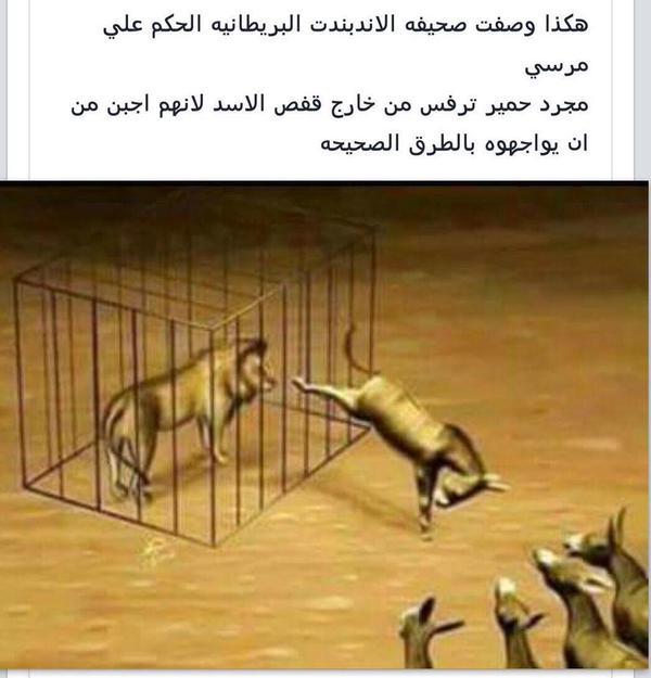 الاندبندت وصفت محاكمة #مرسي في صورة حمير ترفس من خارج قفص الأسد

العالم كله خلاص فهم حقيقة العرص السيسي واللي حواليه