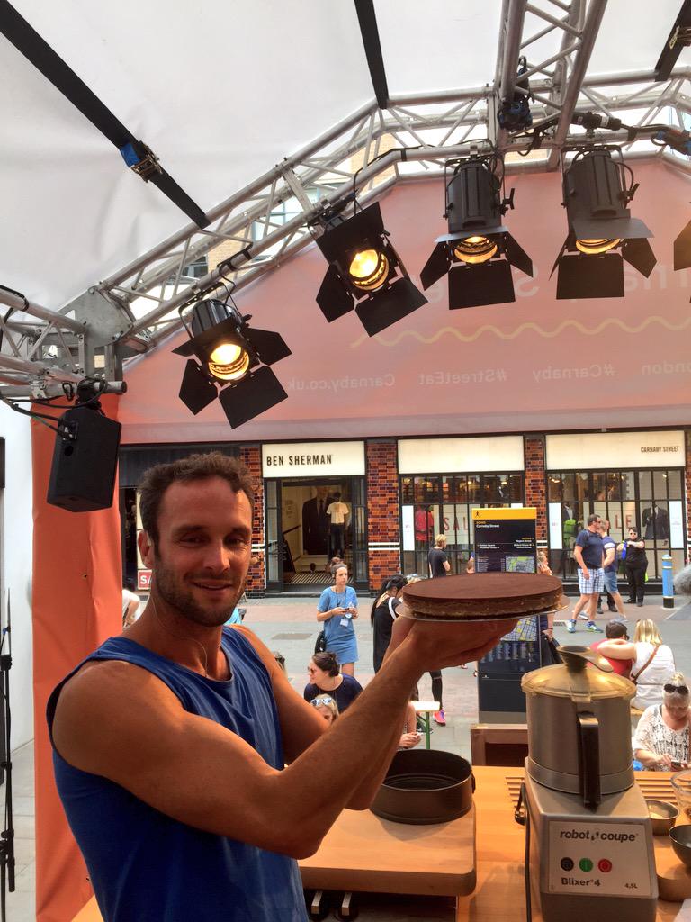 thehappypear's tweet photo. About to go on stage here in @CarnabyLondon #streeteat to cook a healthier chocolate salted caramel tart - wahoo! 🎉😄 http://t.co/3wYUl4ZuMo