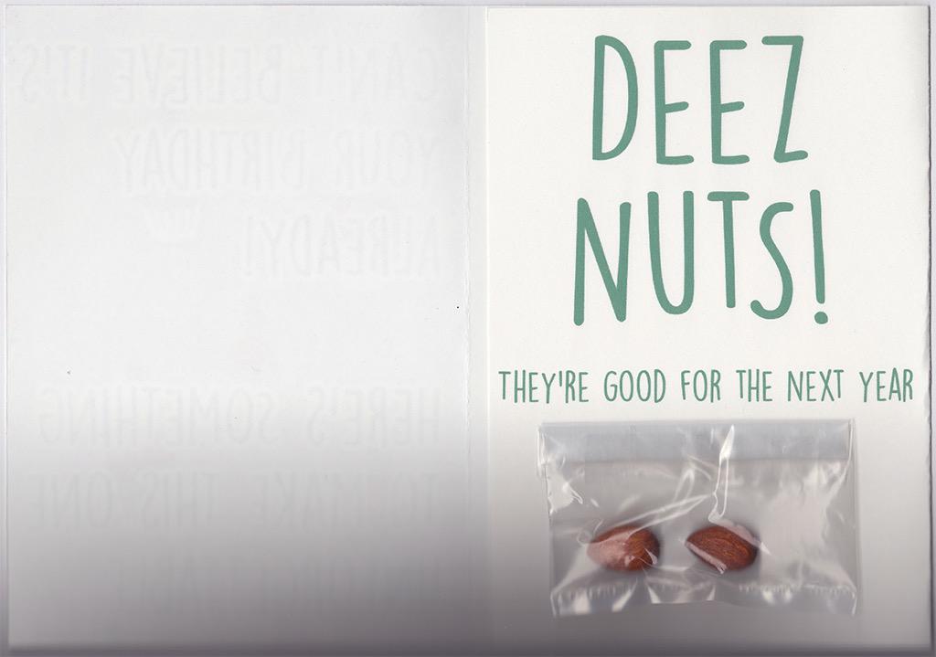 Lame__World's tweet photo. Happy Birthday From Deez Nuts
http://t.co/uVI1rL4rG8 
Comes with real nuts 

#deeznuts #gotem #happybirthday #bday http://t.co/soje5vQEHl