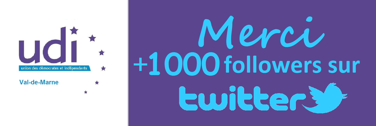 MERCI ! 
Vous êtes + 1000 à nous suivre sur Twitter 
#UDI <a href="/UDI_off/">UDI</a> <a href="/UDIjeunes/">UDI Jeunes</a>