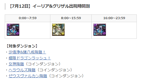 パズドラ攻略 Game8 天使と死神 今日 7月12日 のイーリア グリザル時間割です パズドラ イーリアグリザル 時間割 天使と死神 イーリアとグリザル出現時間割 T Co S59ohkzbs4 Http T Co Rflubtku4g