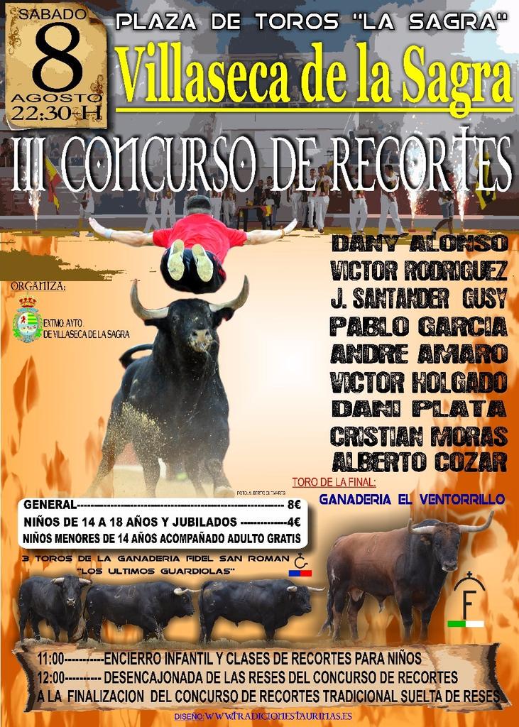 el 8 de agosto gran cita en <a href="/Villasecatoros/">Villaseca dela Sagra</a> para el III concurso de recortes. Con toros de F san Roman y Ventorrillo