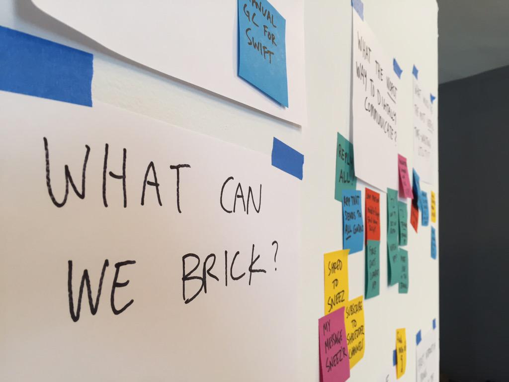 PXPT's tweet photo. What can we brick? How can we innovate obsolescence? What disruption might we disrupt? Some questions from: #poxcon http://t.co/TbmbekGJHk