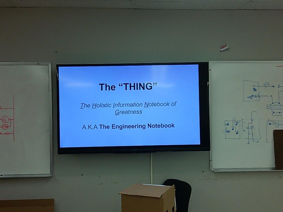team4646's tweet image. Prepare to meet "The T.H.I.N.G." at today's workshop! (Dun dun dun) #EngineeringNotebook #omgrobots #morethanrobots